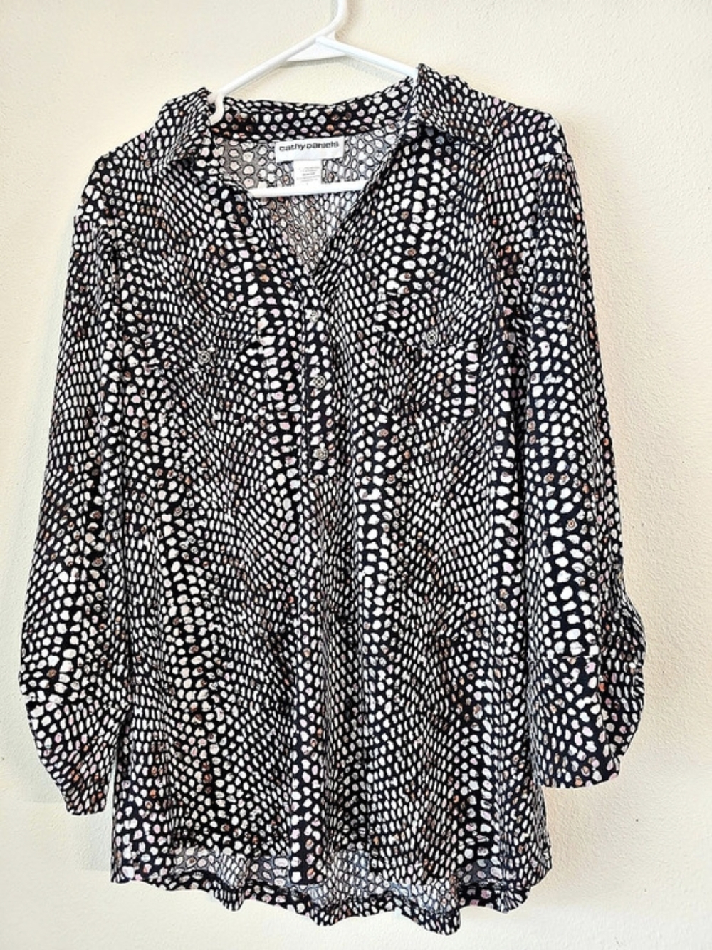 Cathy Daniels Animal Print Blouse in Black & Pink Size Medium